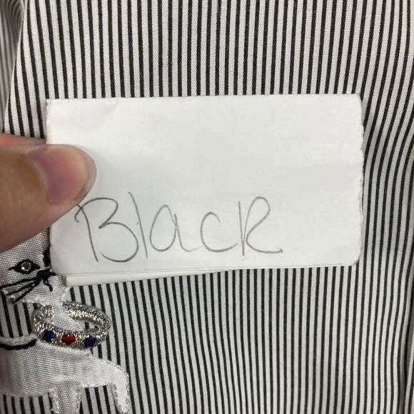 Mili Designs Shirt Womens M Black White Striped Cotton Kitty Cat‎ Vintage Button - Picture 7 of 15